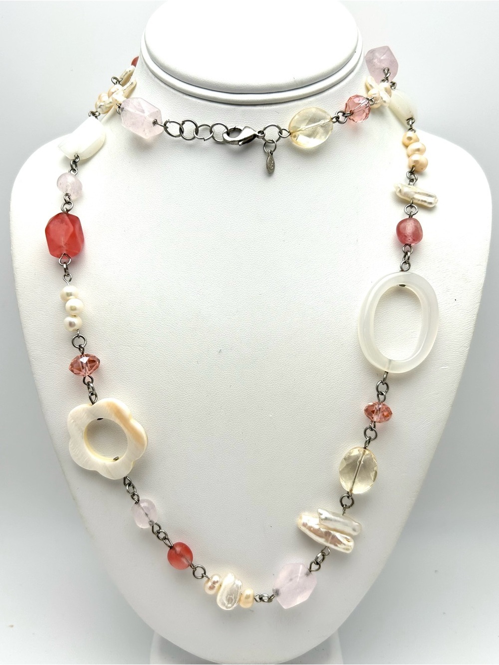 Premier Designs Beaded Pink and Pearl Necklace
